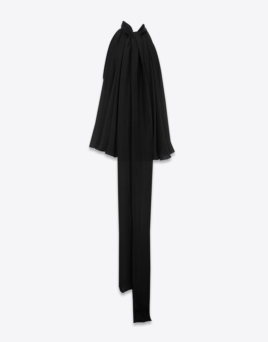 Saint Laurent Paris o1s1wg111124 780292 Lavallière-Neck Silk Muslin Tank Top Size US XXS / EU 40 - 4 Thumbnail