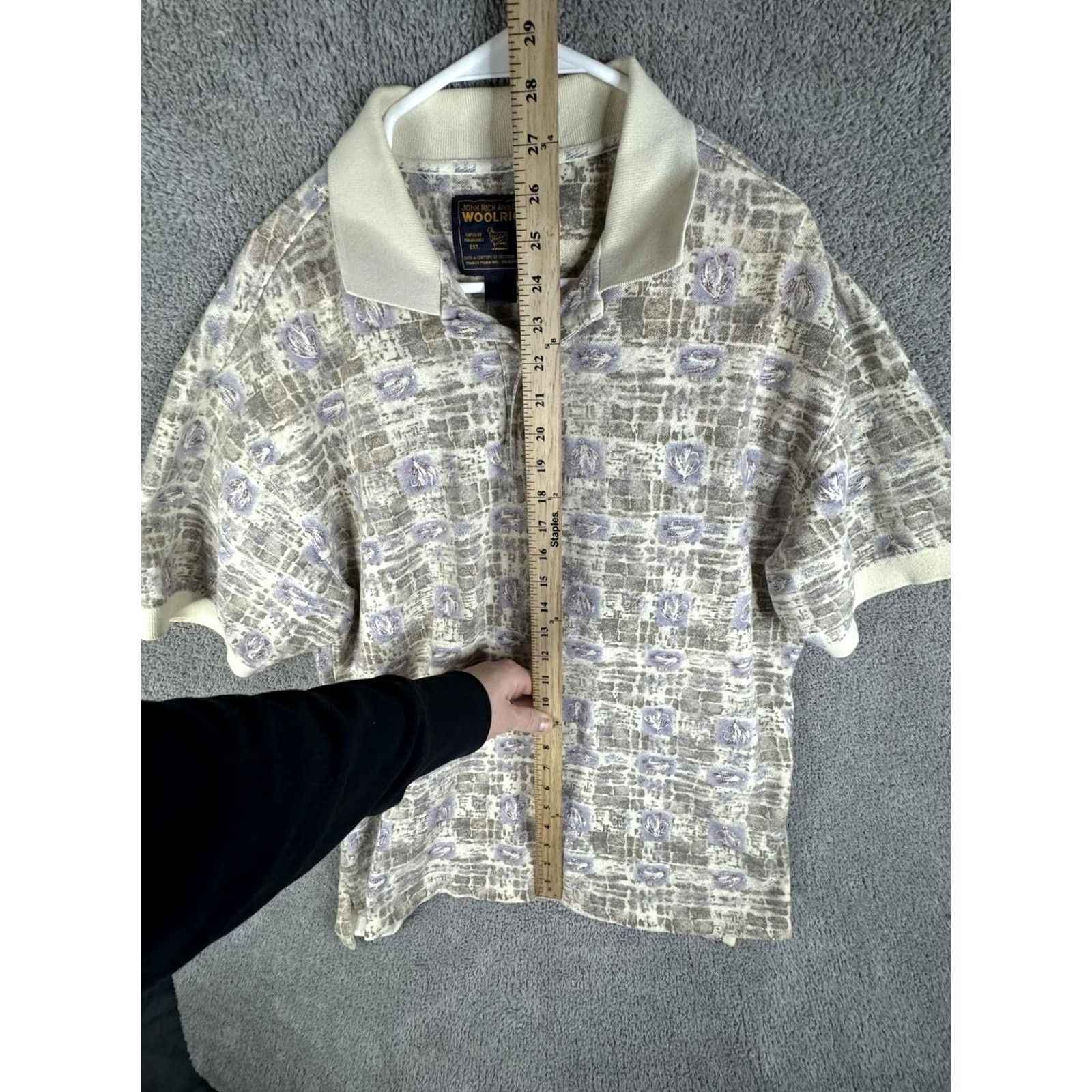 Vintage VINTAGE Woolrich Polo Shirt Mens XL Beige Purple Abstract Knit 90s Pattern Geometric Button Neck Collared Short Sleeve Mens Size US XL / EU 56 / 4 - 7 Thumbnail