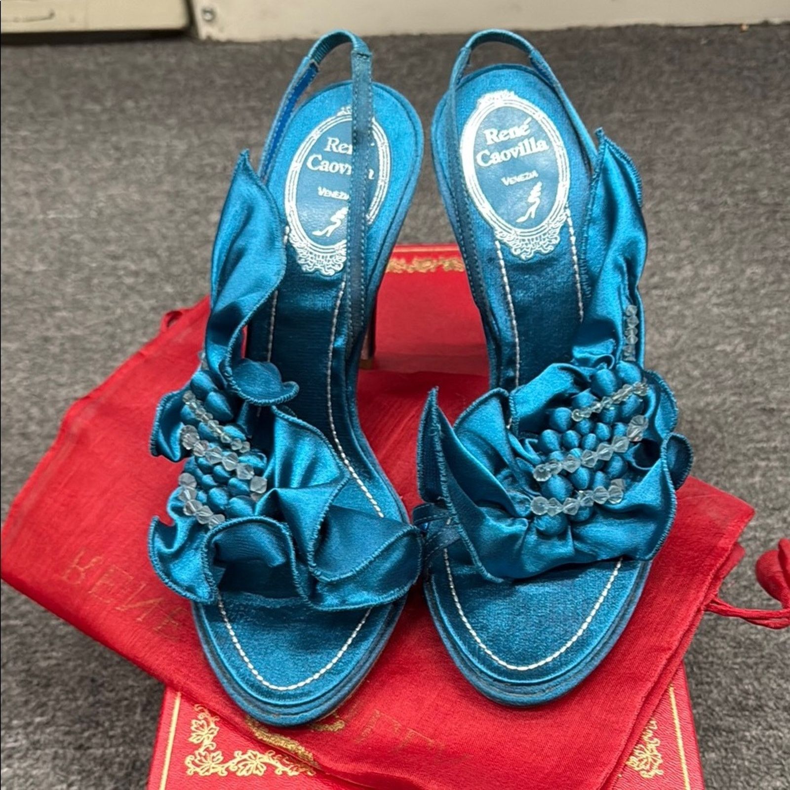 Rene Caovilla NWT Rene Caovilla Blue Satin Women's Shoes Size 37 US 7 Size US 7 / IT 37 - 1 Thumbnail