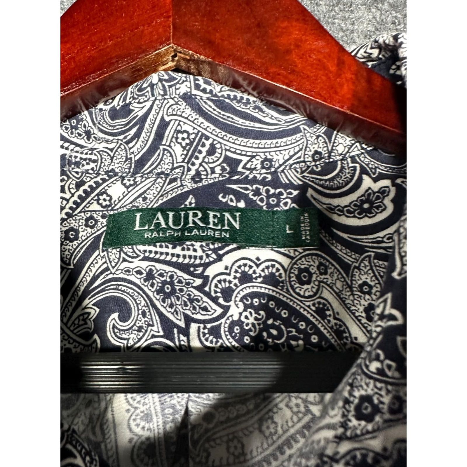Ralph Lauren Lauren Ralph Lauren Womens Top Large Blue Paisley Cotton 3/4 Sleeve Buttons Size L / US 10 / IT 46 - 5 Thumbnail