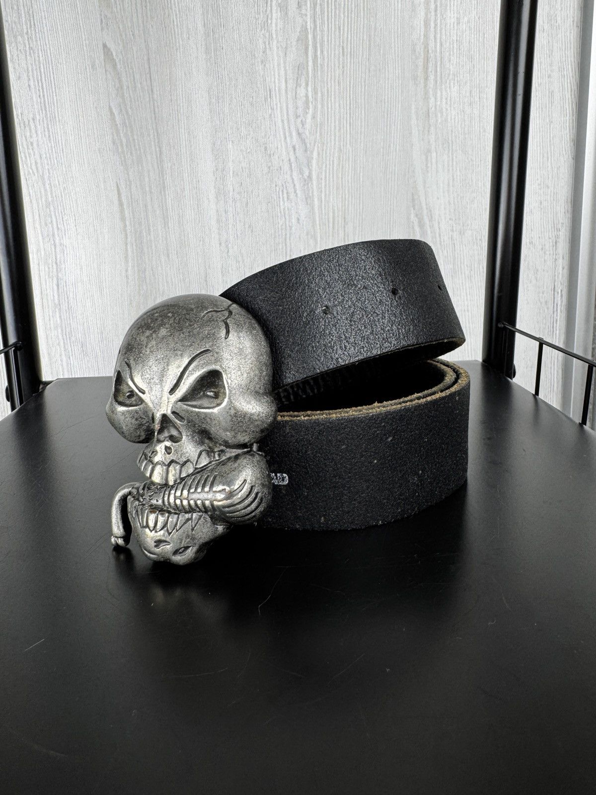 Other Knucklehead Skull buckle men’s genuine leather black belt Size 36 - 8 Thumbnail