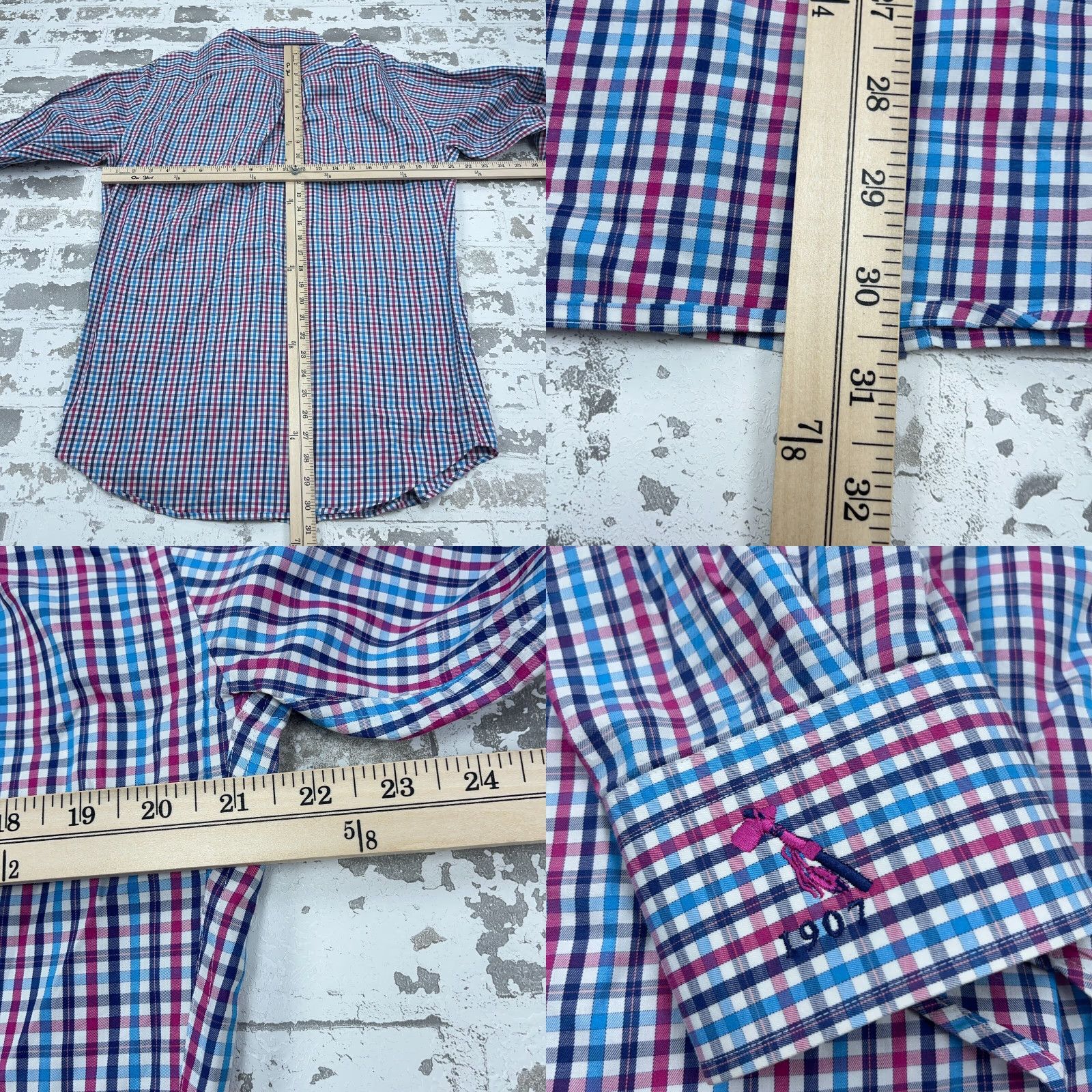 Peter Millar Peter Millar Shirt Men Medium Pink BlueButton Up Tattersall Plaid Dress Poplin Size 40R - 8 Thumbnail