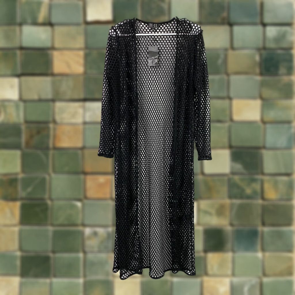 House of CB VINTAGE House Of Eleven Black Fishnet Duster Cardigan Open-Knit Long Sleeve Size S NWT Size S / US 4 / IT 40 - 1 Thumbnail