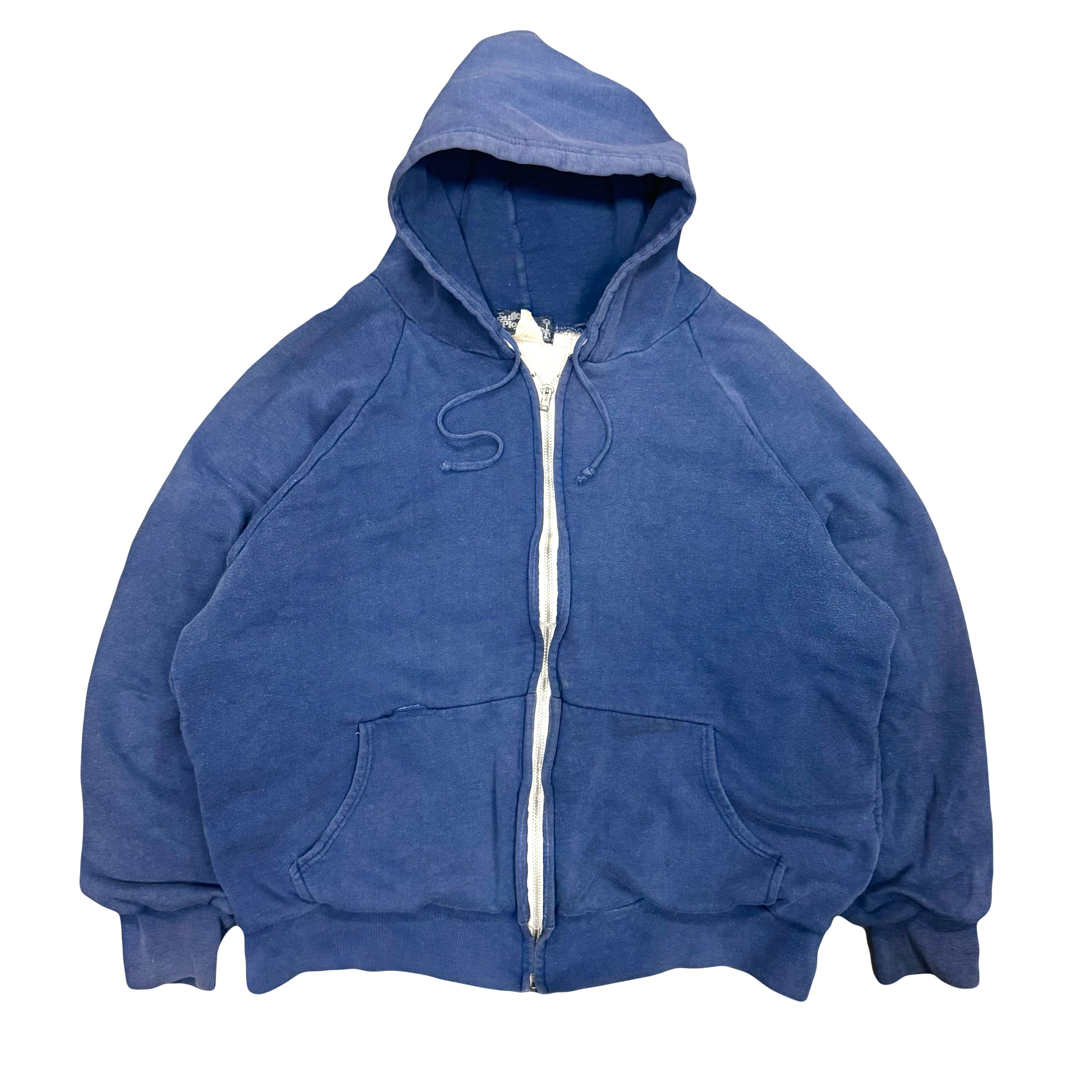 Vintage VTG 80s Faded Waffle Knit Heavyweight Hooded Zip Sweatshirt Size US L / EU 52-54 / 3 - 1 Thumbnail