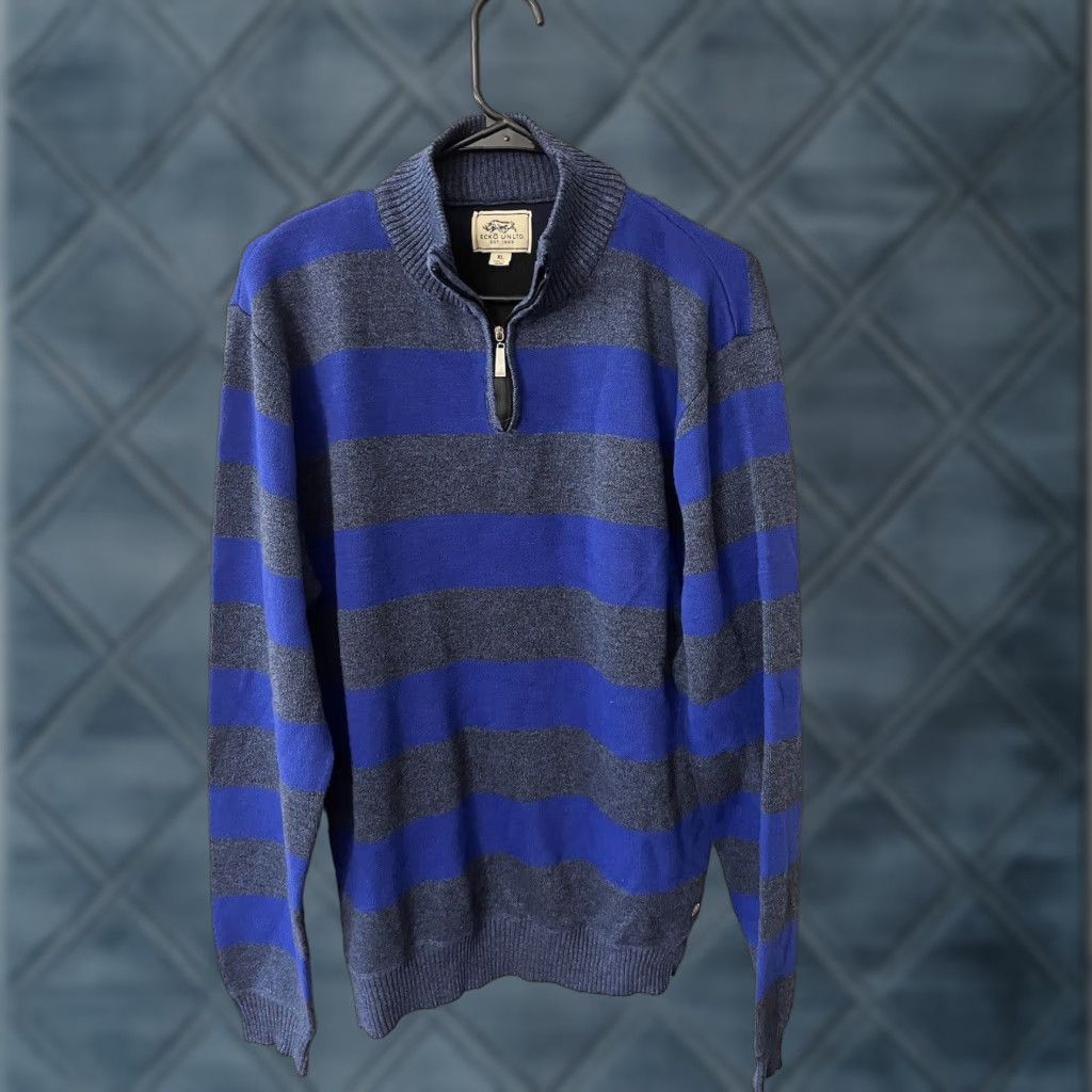Ecko Unltd. Ecko Unltd. Zip Up Pullover Sweater Size XL Blue Striped Men Size US XL / EU 56 / 4 - 1 Thumbnail