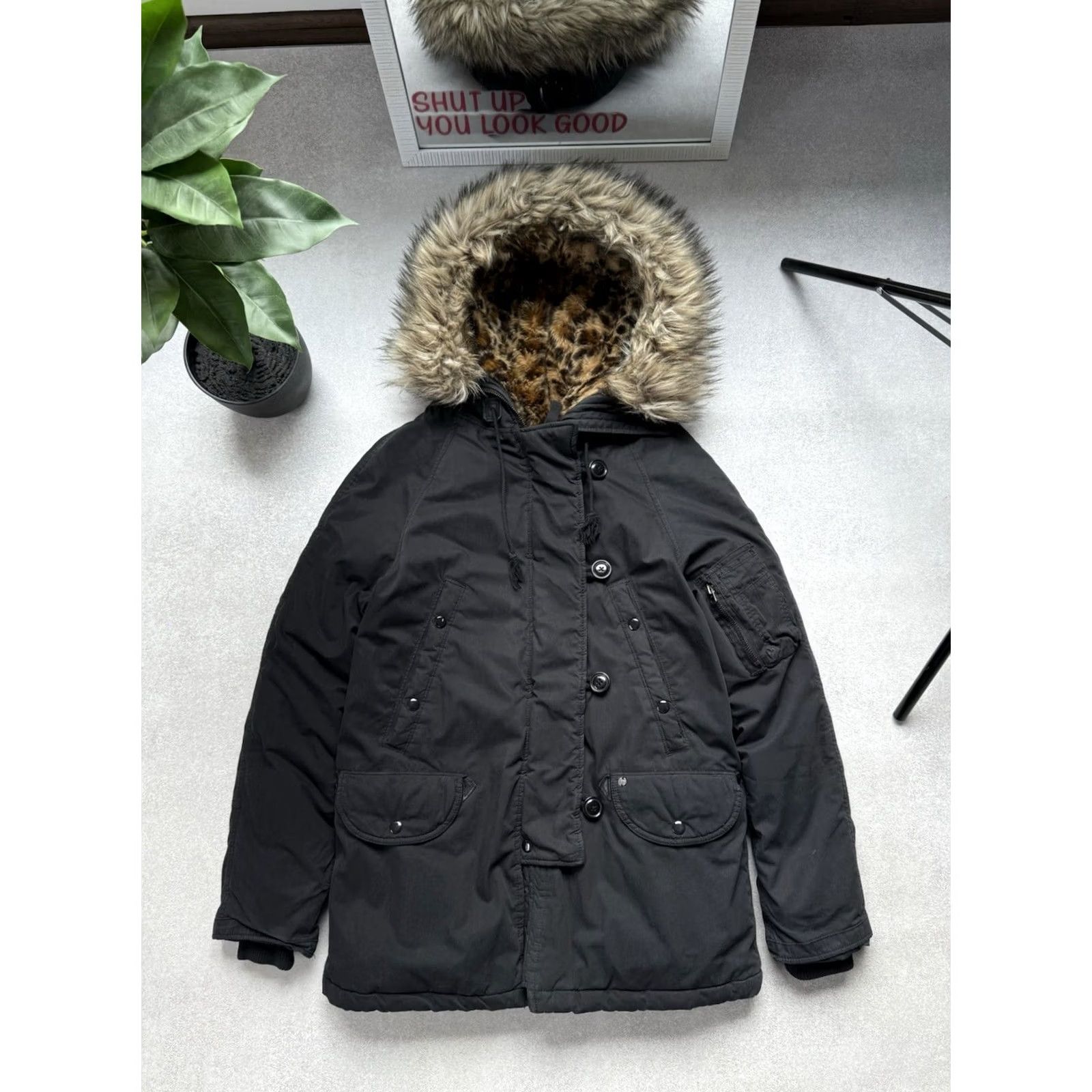Vintage VINTAGE Denim & Supply Ralph Lauren Faux Fur Parka Jacket Button Hooded Black Unisex XS Women Parka Fur Jacket 90s Size XS / US 0-2 / IT 36-38 - 3 Thumbnail