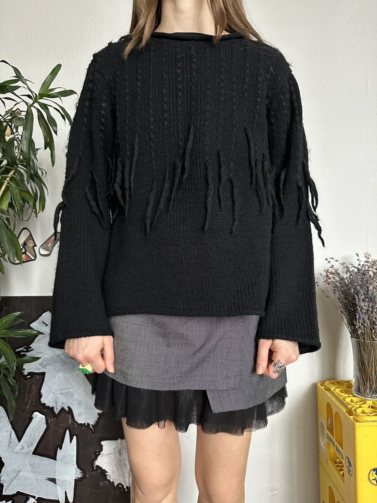 Designer Oui Moments Wool Blend Fringe Knit Pullover Size L / US 10 / IT 46 - 3 Thumbnail