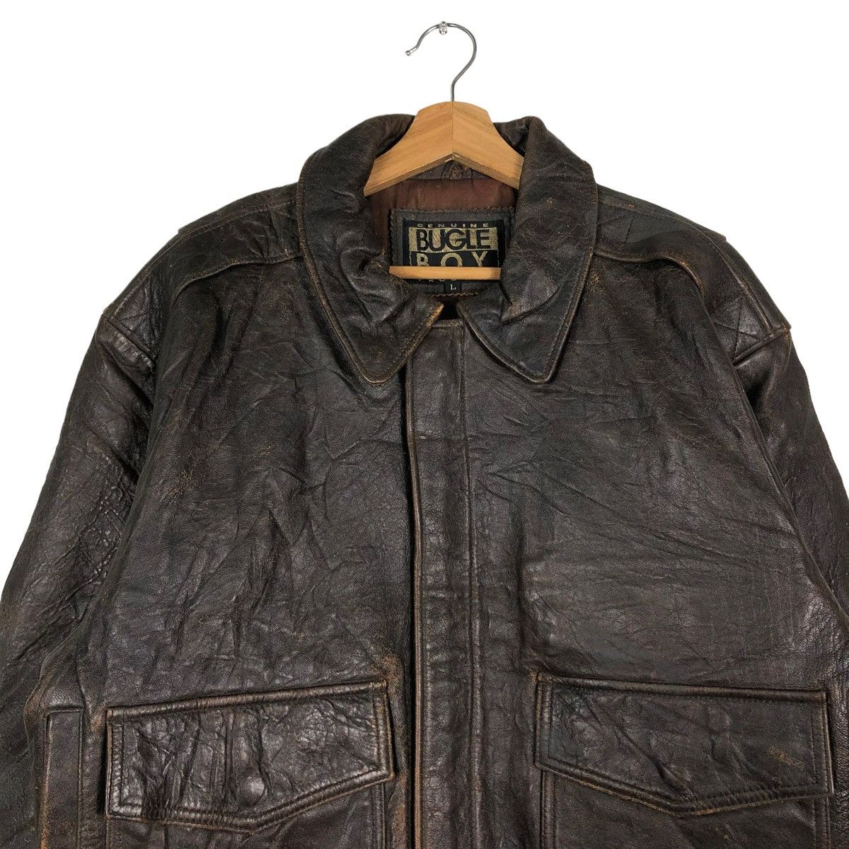 Vintage 🔥VINTAGE FLY GENUINE LEATHER JACKET BUGLE BIG LOGO Size US L / EU 52-54 / 3 - 4 Thumbnail
