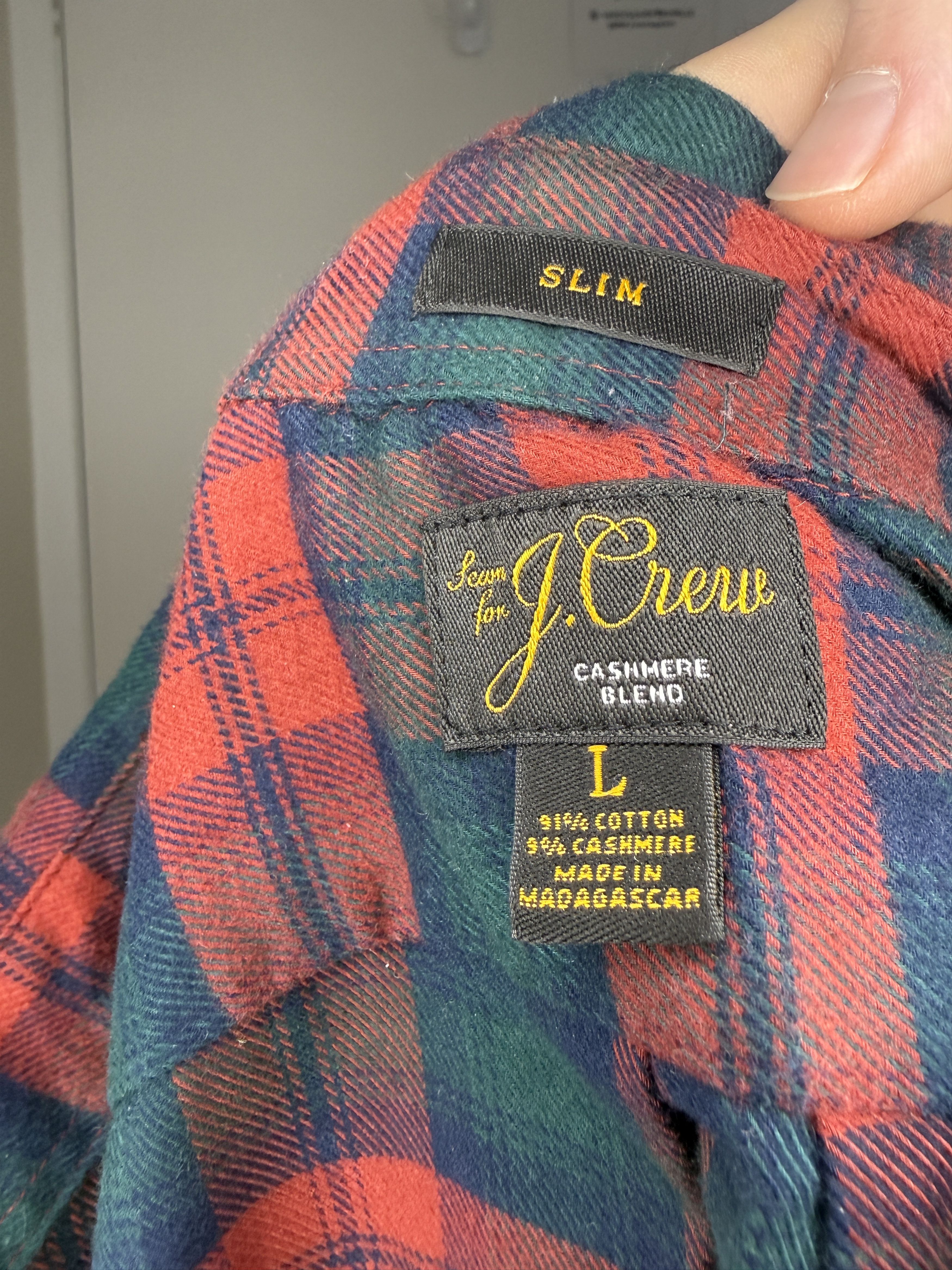 J.Crew J.Crew Cashmere Blend Flannel Shirt L Red Green Plaid Size US L / EU 52-54 / 3 - 3 Thumbnail