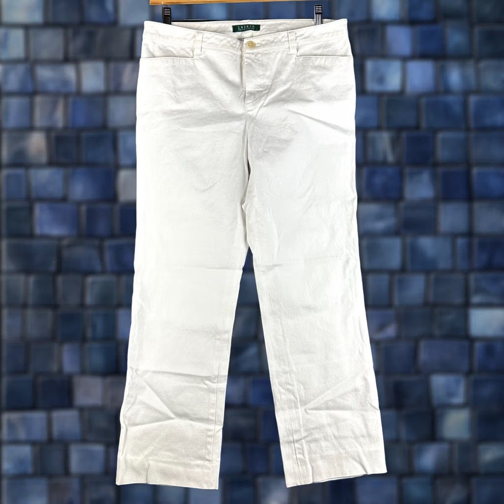 Ralph Lauren Lauren Ralph Lauren Womens Pants White Cotton Stretch Straight Leg Pockets Size 10 Size 32" / US 10 / IT 46 - 1 Thumbnail