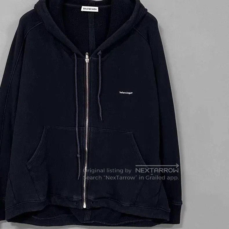 Balenciaga Balenciaga Black Small Logo Zip-Up Hooded Sweatshirt Size US M / EU 48-50 / 2 - 2 Thumbnail