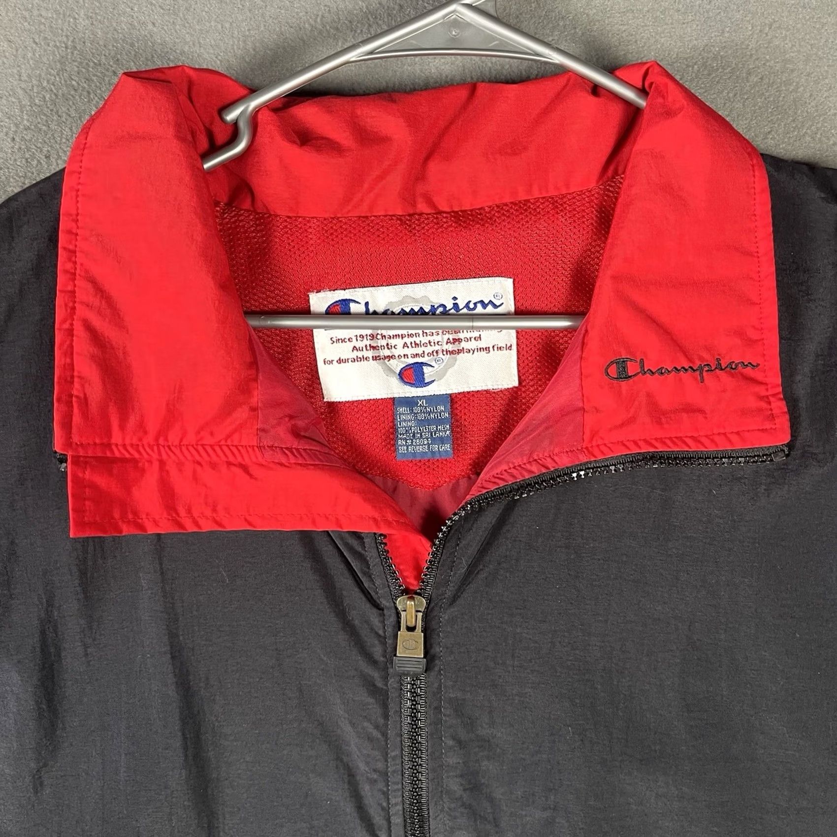 Champion VINTAGE Champion Windbreaker Full Zip Jacket XL Black Hidden Hood 90s Retro Sports Mens Jacket Size US XL / EU 56 / 4 - 3 Thumbnail