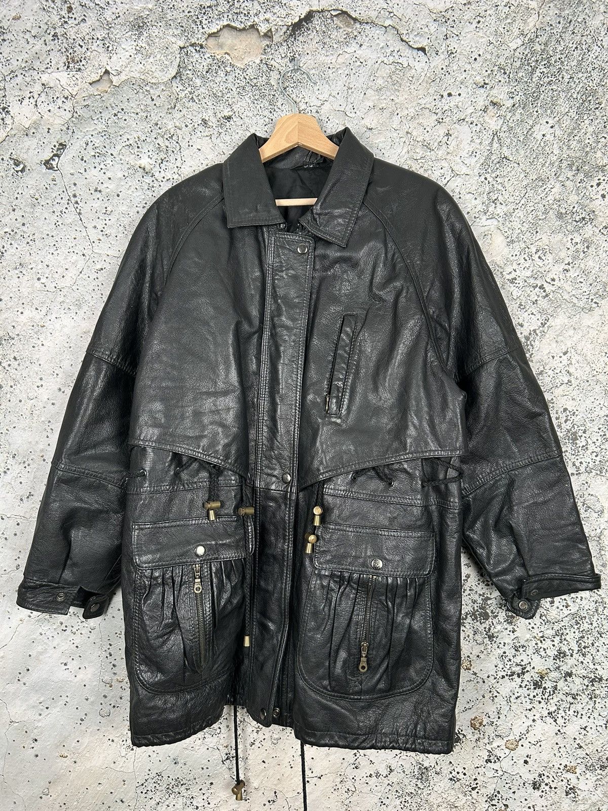 image of Avant Garde x Genuine Leather Vintage Archival Genuine Leather Jacket Black Grunge (Size Large)