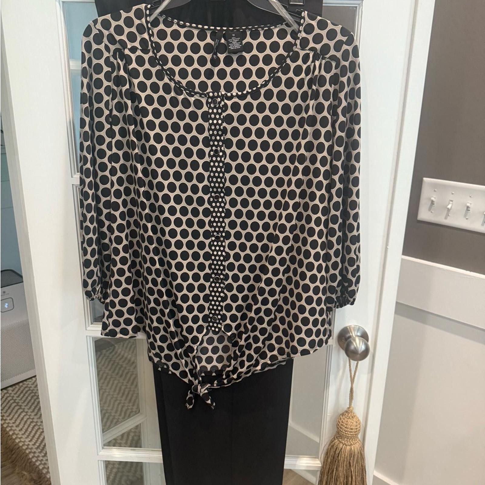 Designer New Directions Black and Tan Polka Dot Blouse Size XL / US 12-14 / IT 48-50 - 1 Thumbnail
