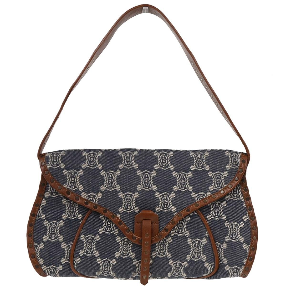 Celine Celine Vintage Triomphe Shoulder Bag Denim with Leather Size ONE SIZE - 1 Thumbnail