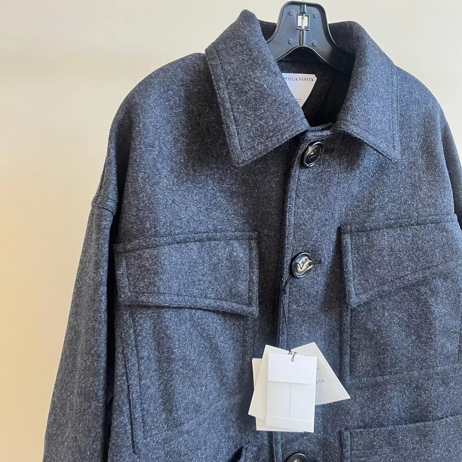 Bottega Veneta Military Wool Felted Coat in Charcoal Size US M / EU 48-50 / 2 - 2 Thumbnail
