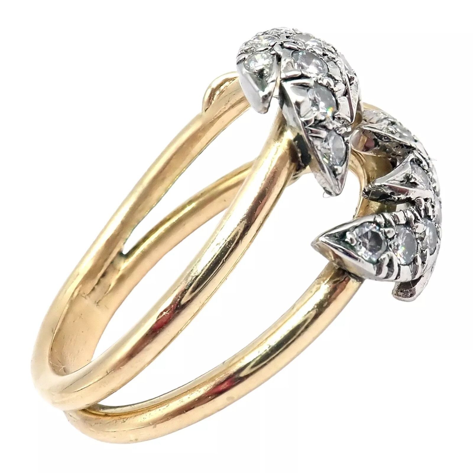 Tiffany & Co. Tiffany & Co. Diamond Yellow Gold Platinum Two Leaf Ring Size ONE SIZE - 4 Thumbnail