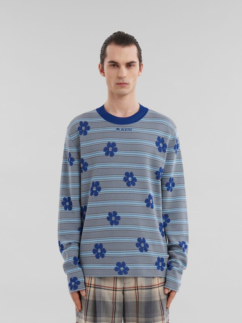 Marni o1w1db11025 Viscose Striped Jumper With Floral Motif in Blue Size US S / EU 44-46 / 1 - 2 Thumbnail
