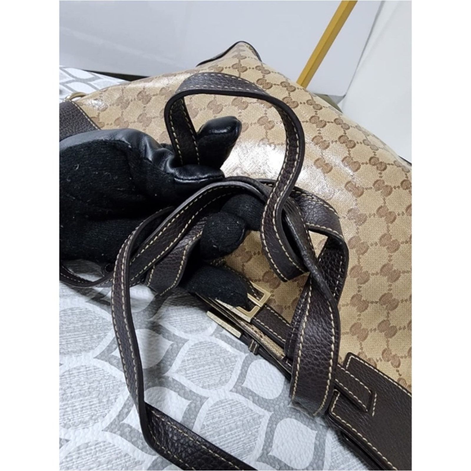 Gucci Authentic Gucci GG Canvas/Leather Belt Tote Bag Brown/Beige Size ONE SIZE - 8 Thumbnail