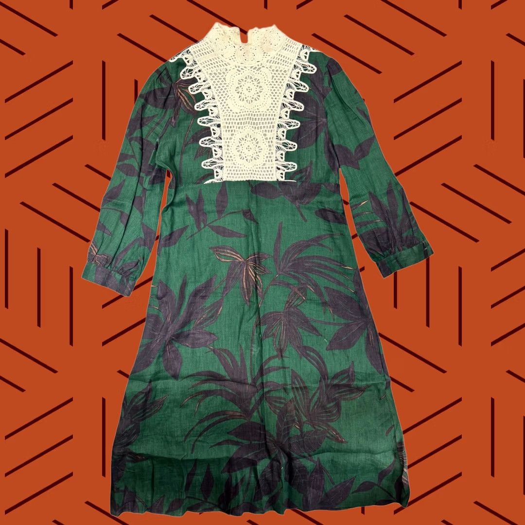 zara green leaf print dress Zara green leaf dress
