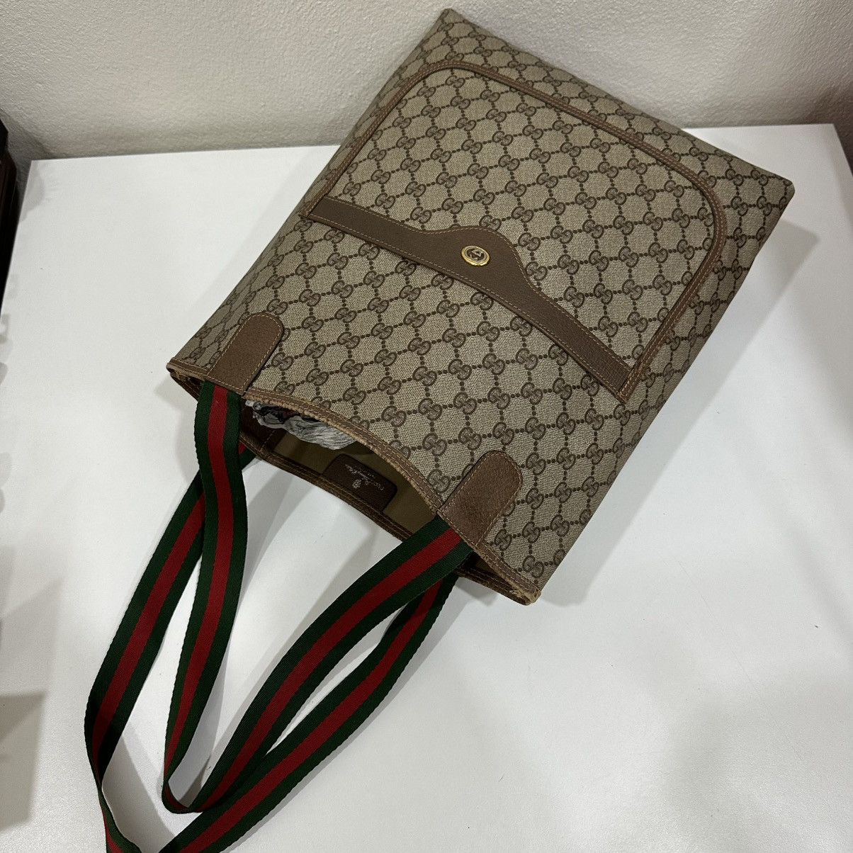 Gucci VINTAGE GUCCI GG WEB SHERRY LINE TOTE BAG 33 Size ONE SIZE - 16 Thumbnail