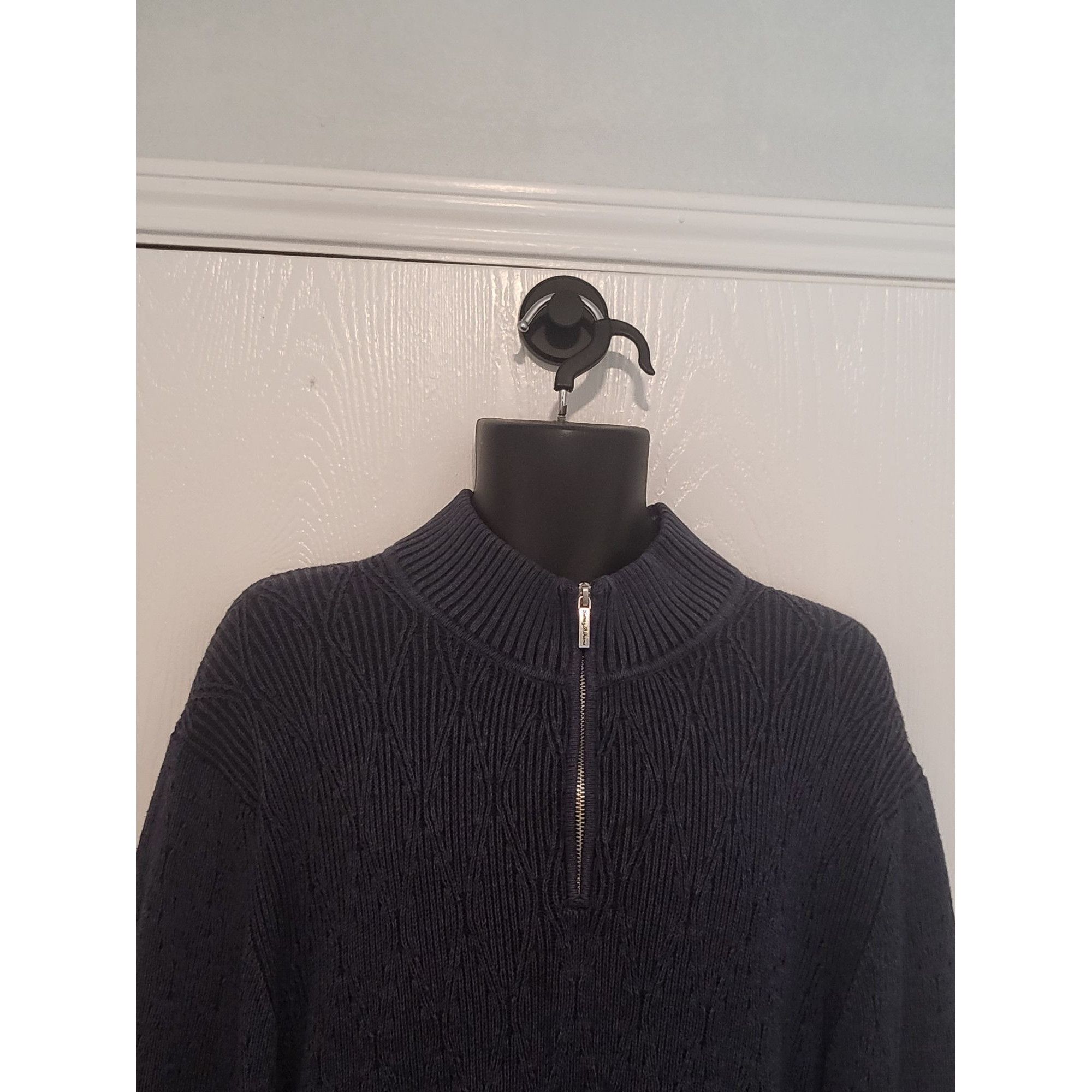 Tommy Bahama Tommy Bahama Cotton Dark Gray‎ 1/4 Zip Knit Sweater Men Size Size US L / EU 52-54 / 3 - 2 Thumbnail