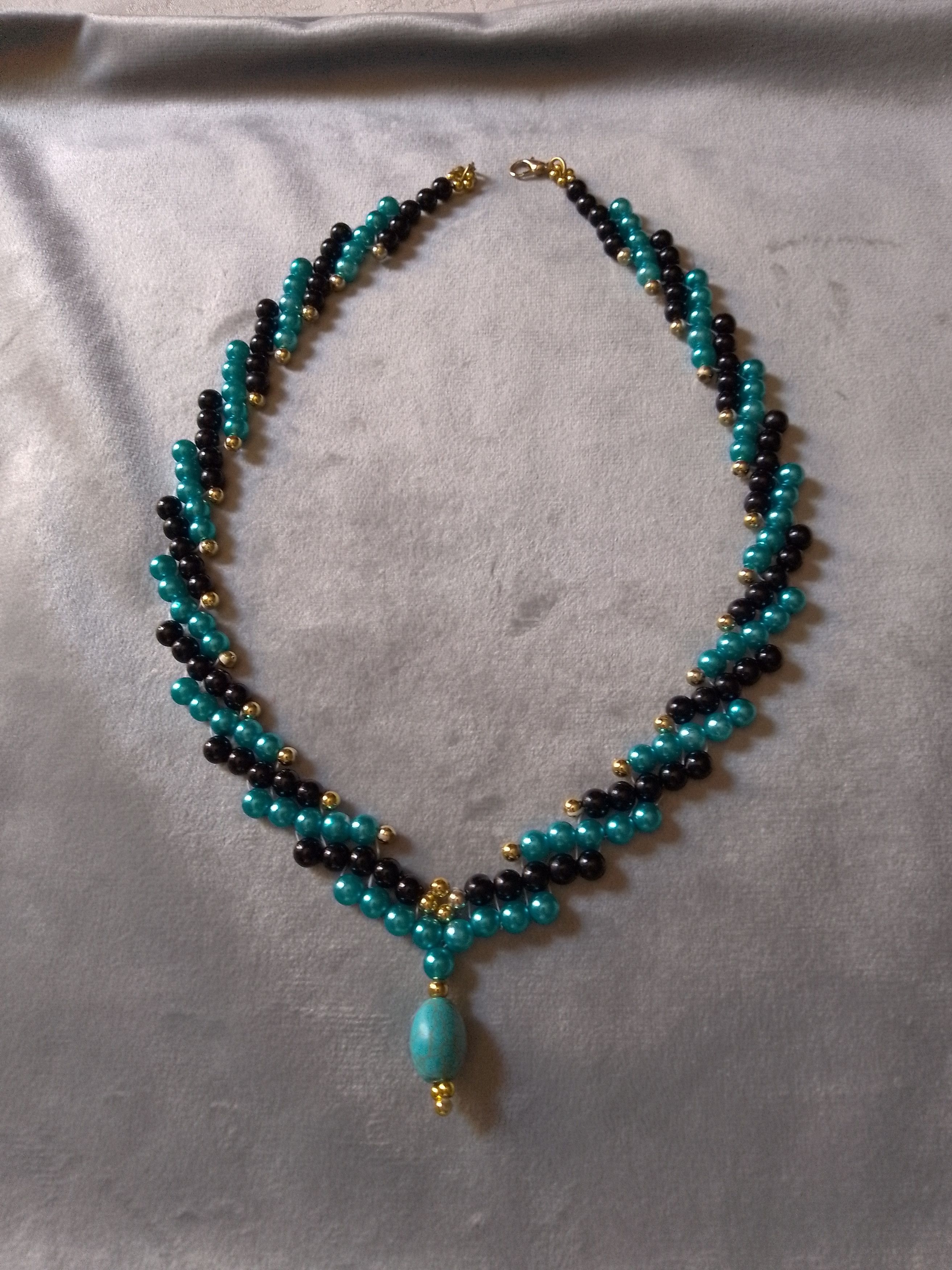 Handmade Necklace pearls choker with turquoise pendant gemstone Size ONE SIZE - 7 Thumbnail