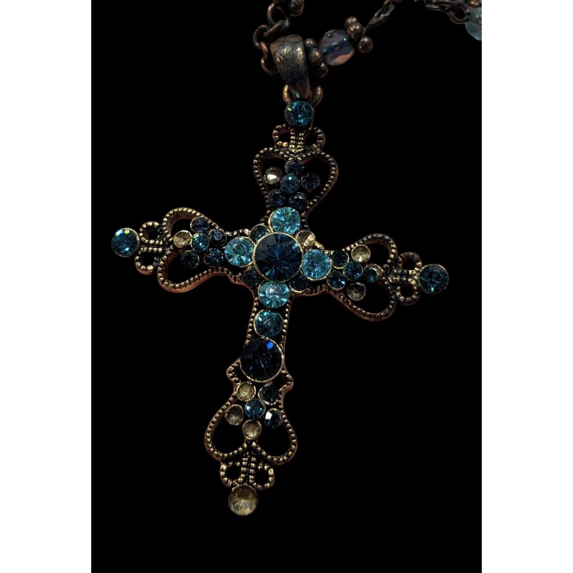 Other Whimsygoth Blue And Gold Tone Rhinestone Cross Necklace Size ONE SIZE - 4 Thumbnail