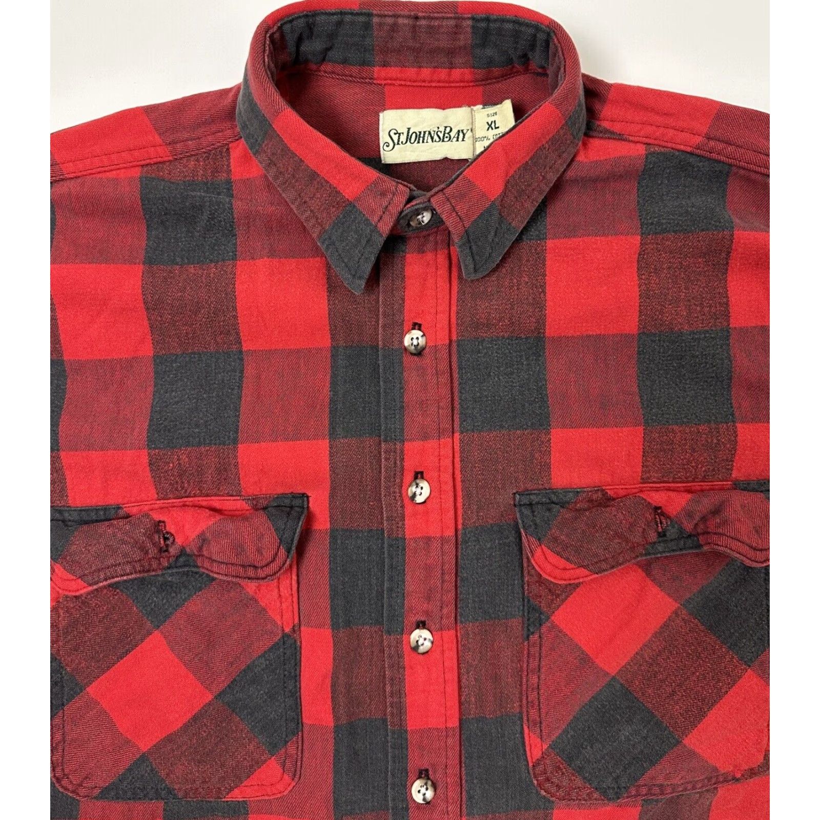 Vintage VINTAGE St. John's Bay Heavyweight Flannel Shirt Men XL Buffalo Plaid Button-Up, Long Sleeve, Red, Cotton, 80s 90s Inspired, Work/Casual, Mens Size US XL / EU 56 / 4 - 2 Thumbnail