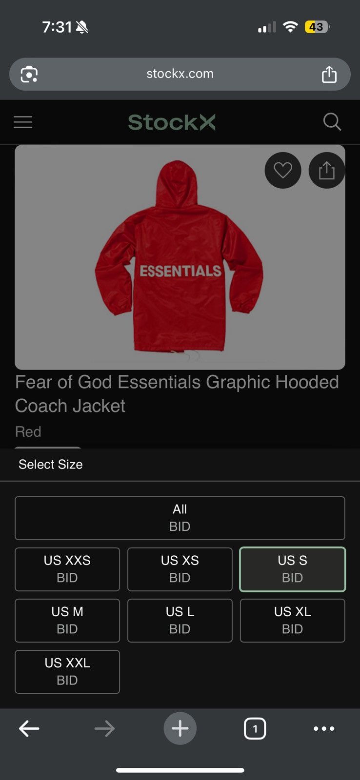 Fear of God FOG Fear of God Essentials Graphic Hooded Jacket SZ S Red💥 Size US S / EU 44-46 / 1 - 13 Thumbnail