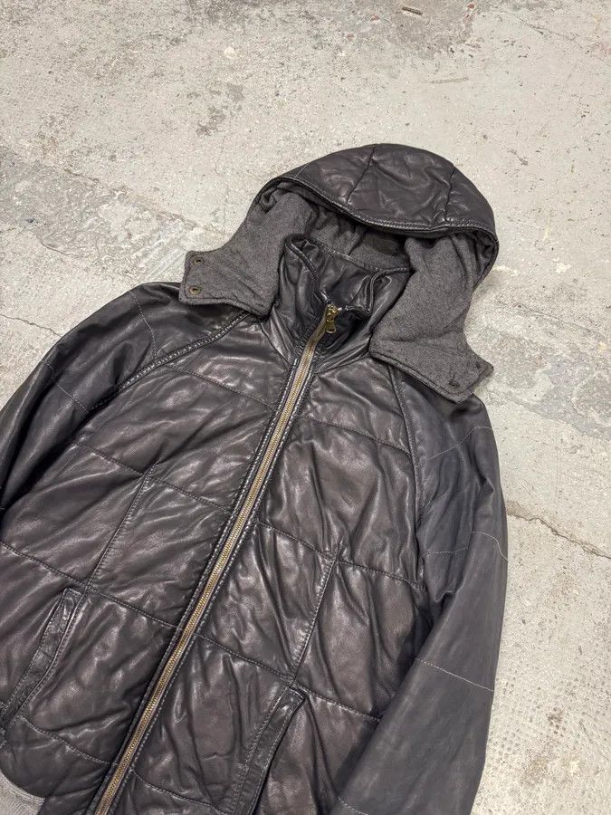 Giorgio Brato Giorgio Brato Grey Leather Puffer Hooded Jacket Size XS / US 0-2 / IT 36-38 - 2 Thumbnail