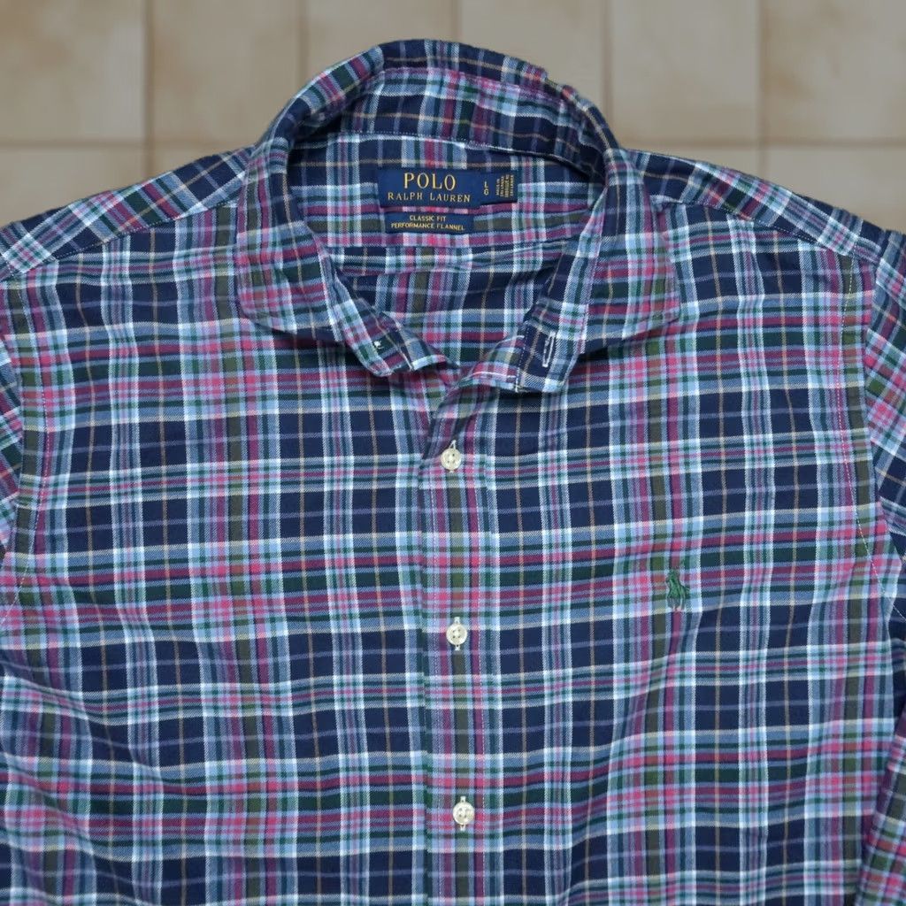 Polo Ralph Lauren Polo Ralph Lauren Shirt Men Large Blue Plaid Button-Up Cotton Polyester Tumbled Regular Fit Casual Mens Size US L / EU 52-54 / 3 - 1 Thumbnail