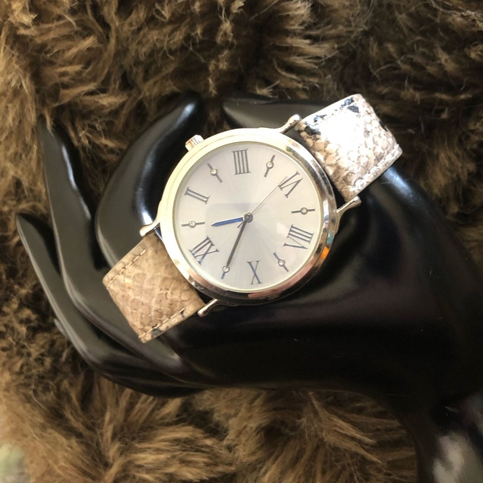 Jewelry Ladies Roman Numeral Snake Skin Leather Band Watch in Brown, Women's