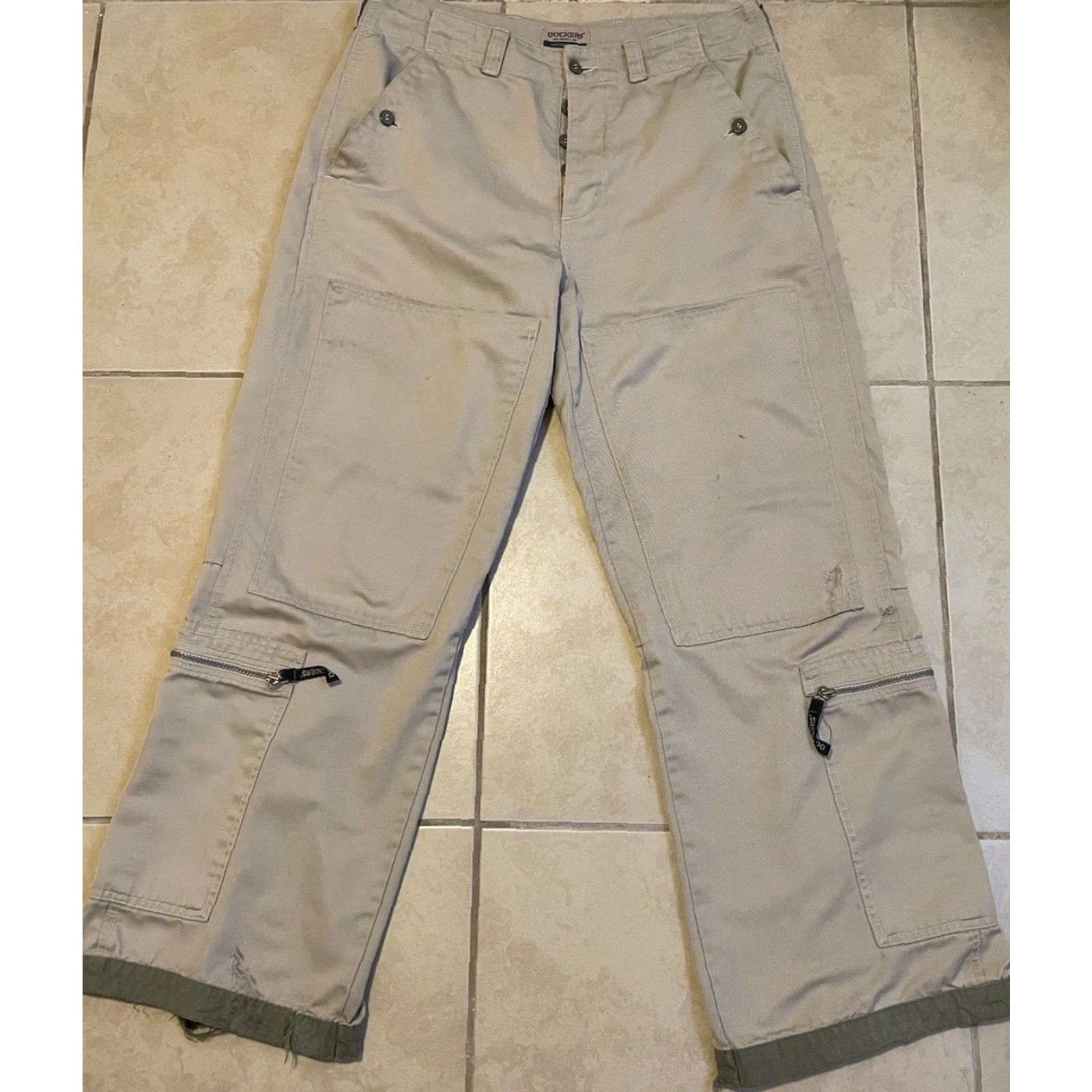 JNCO VINTAGE Dockers Jeans Baggy Distressed Wide-Leg 34 Beige 80s 90s Grunge Punk Skate Rave Hip Hop Metal Retro Rock Classic Men Jeans Size US 34 / EU 50 - 2 Thumbnail