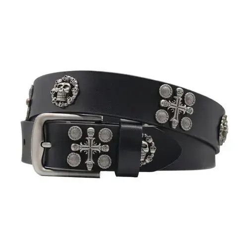 Jean Vintage Leather Cross Rivet Jeans Belt Size ONE SIZE - 3 Thumbnail