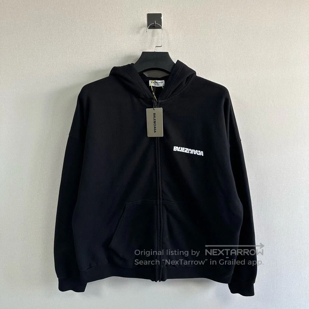 balenciaga embroidered zip hoodie in black.