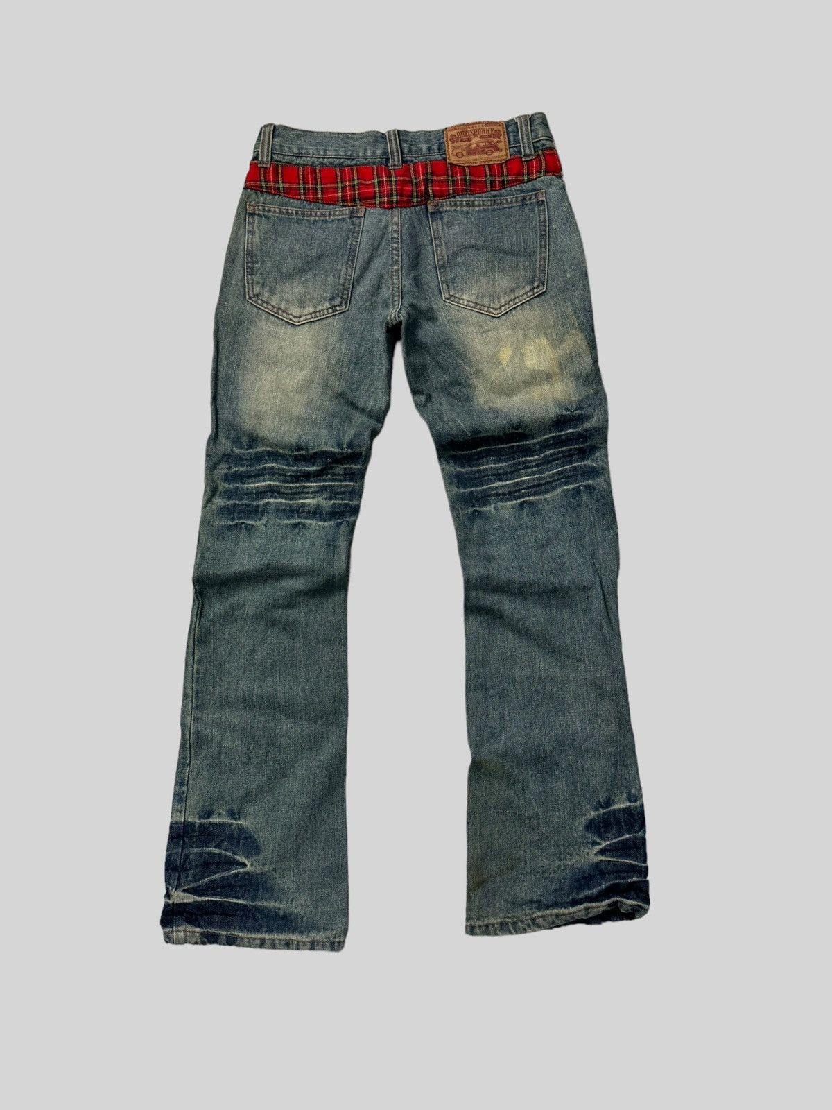 Hysteric Glamour Junya Watanabe Flared Patches Plaid Claw Mark Denim Jeans Size US 28 / EU 44 - 2 Thumbnail