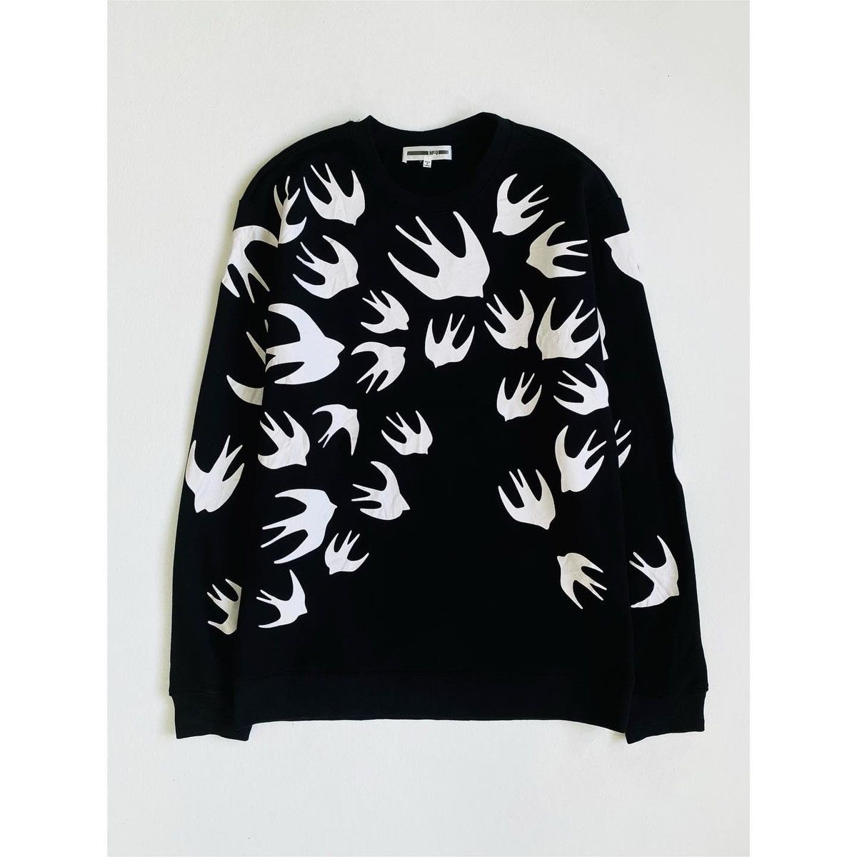 image of Band Tees Alexander Mcqueen Code Bird Print Pullover Sweatshirt in Black, Men's (Size Small)