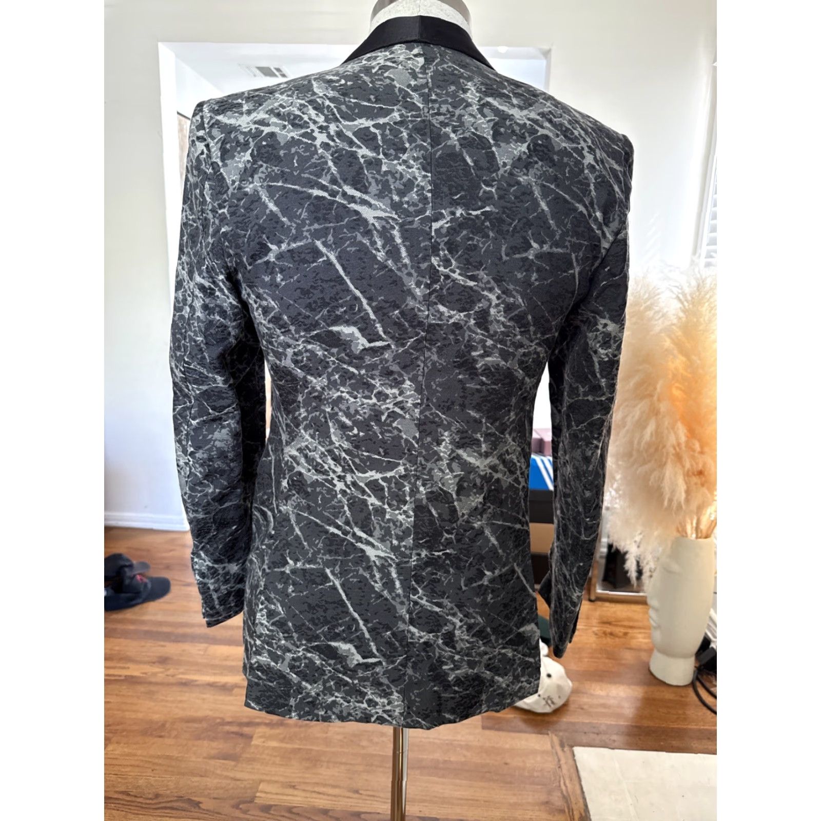 Vintage Frère Blazer 40 Regular Gray Marble Brocade Tuxedo Mens Size 40R - 7 Thumbnail