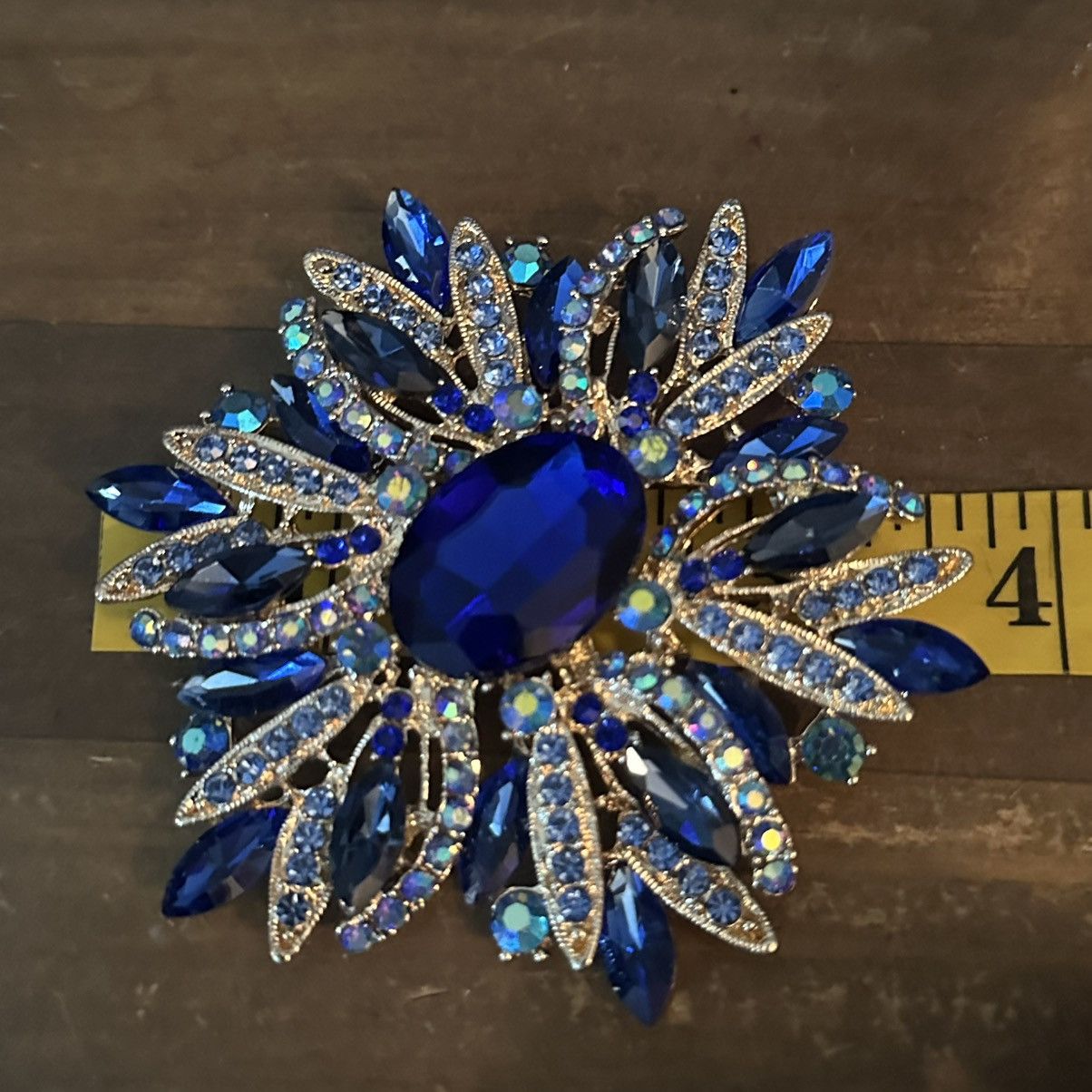 Other Large gold tone blue rhinestone flower brooch Size ONE SIZE - 2 Thumbnail