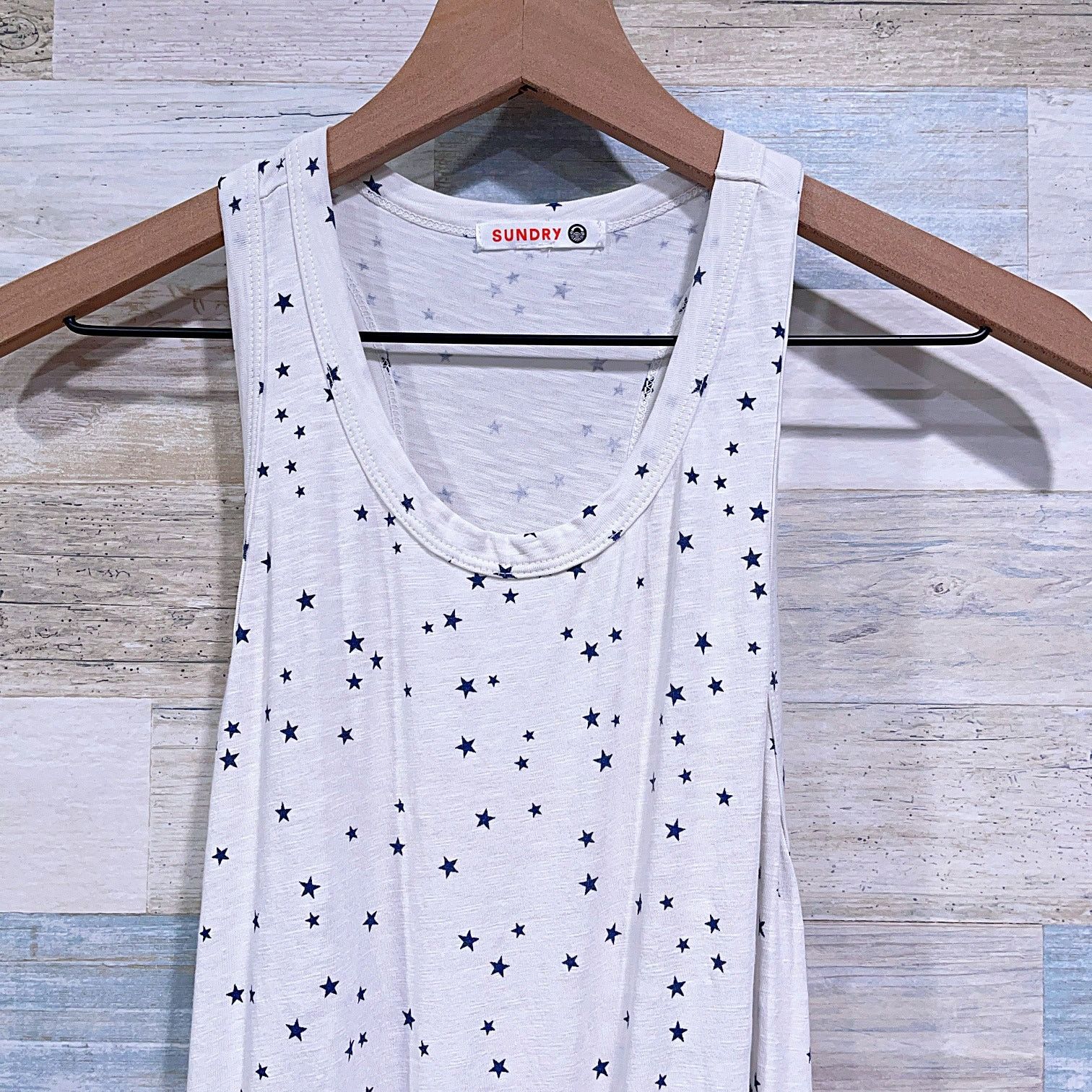Other Sundry Ruched Blouson Tank Dress White Navy Blue Stars M 2 Size M / US 6-8 / IT 42-44 - 2 Thumbnail
