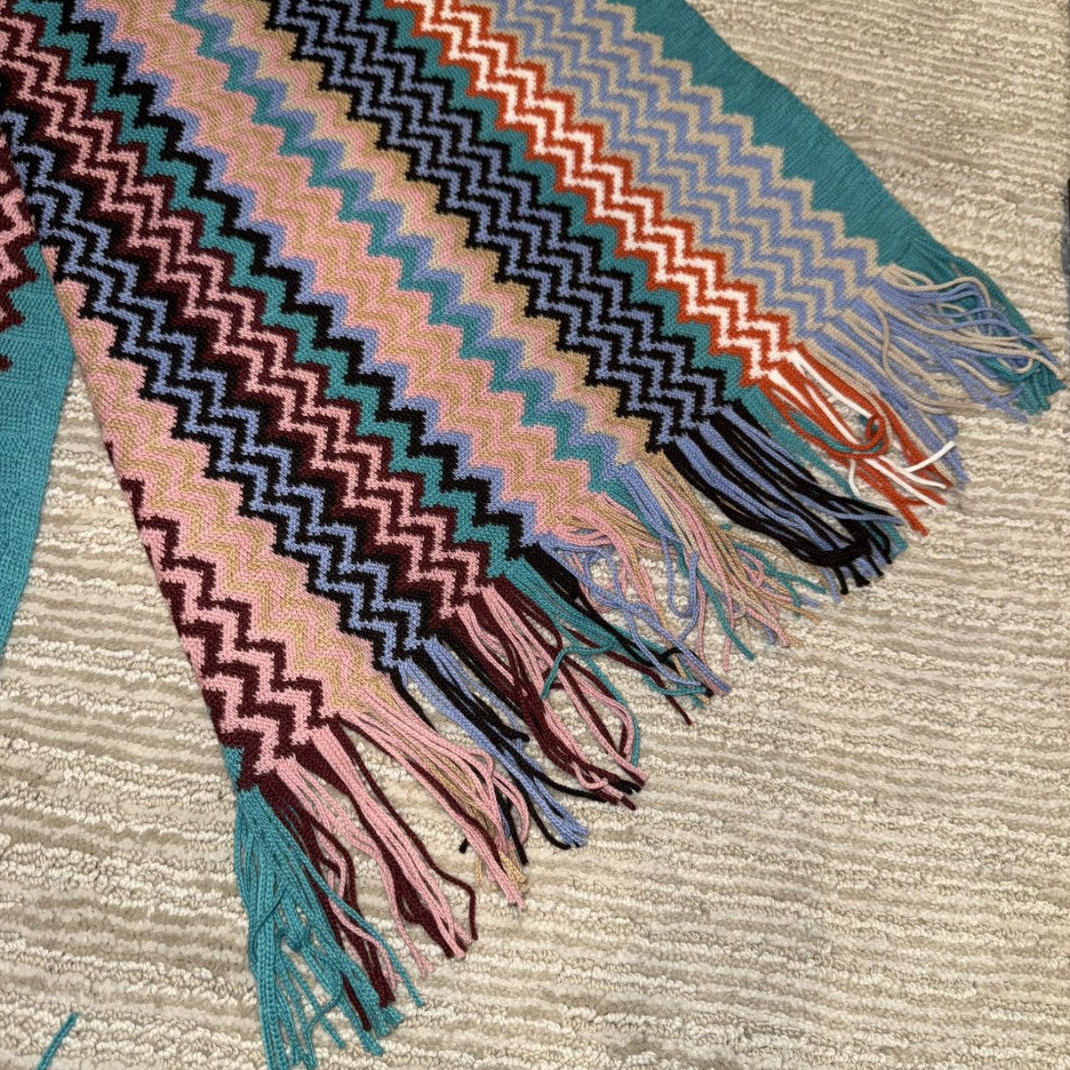Missoni NEW Missoni Fringed Knit Wool Jacquard Zigzag Colorful Scarf Size ONE SIZE - 5 Thumbnail