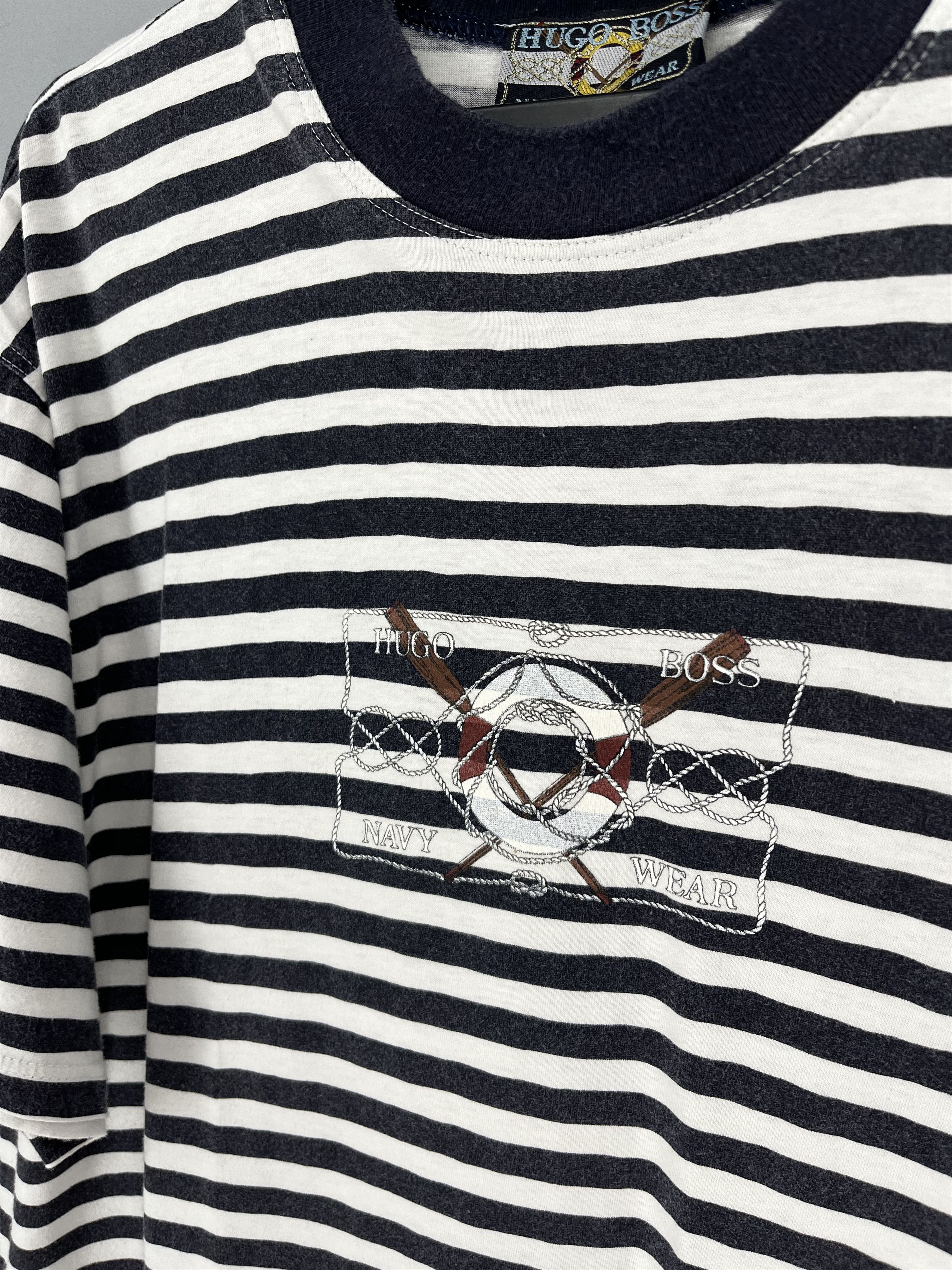 Hugo Boss Vintage Hugo Boss Nawy Wear 80s 90s Big Logo Tee Spell Out Size US XXL / EU 58 / 5 - 9 Thumbnail