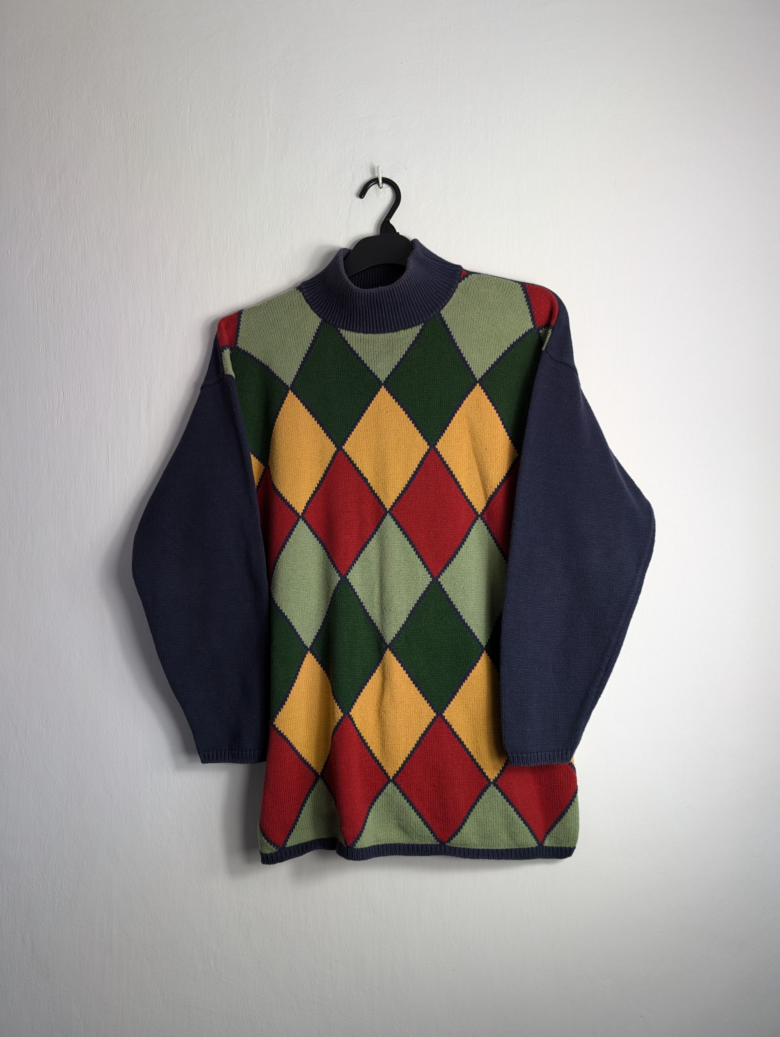 Vintage Vintage 90s Sweater Diamond Crazy Pattern Pullover Size US M / EU 48-50 / 2 - 1 Thumbnail