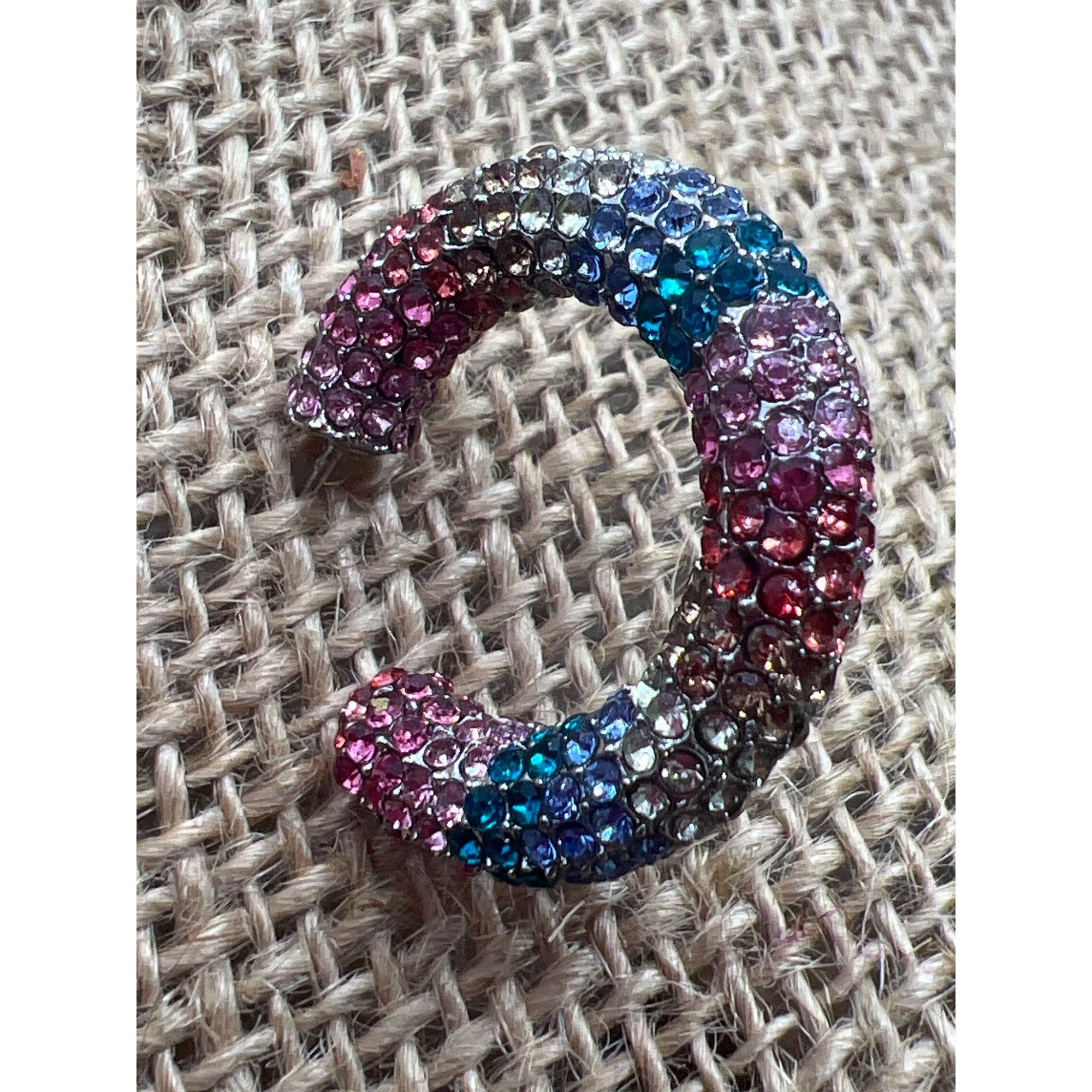 Other Sterling Silver Rainbow Pave Crystal Hoop Earrings 1" Pierce Size ONE SIZE - 3 Thumbnail