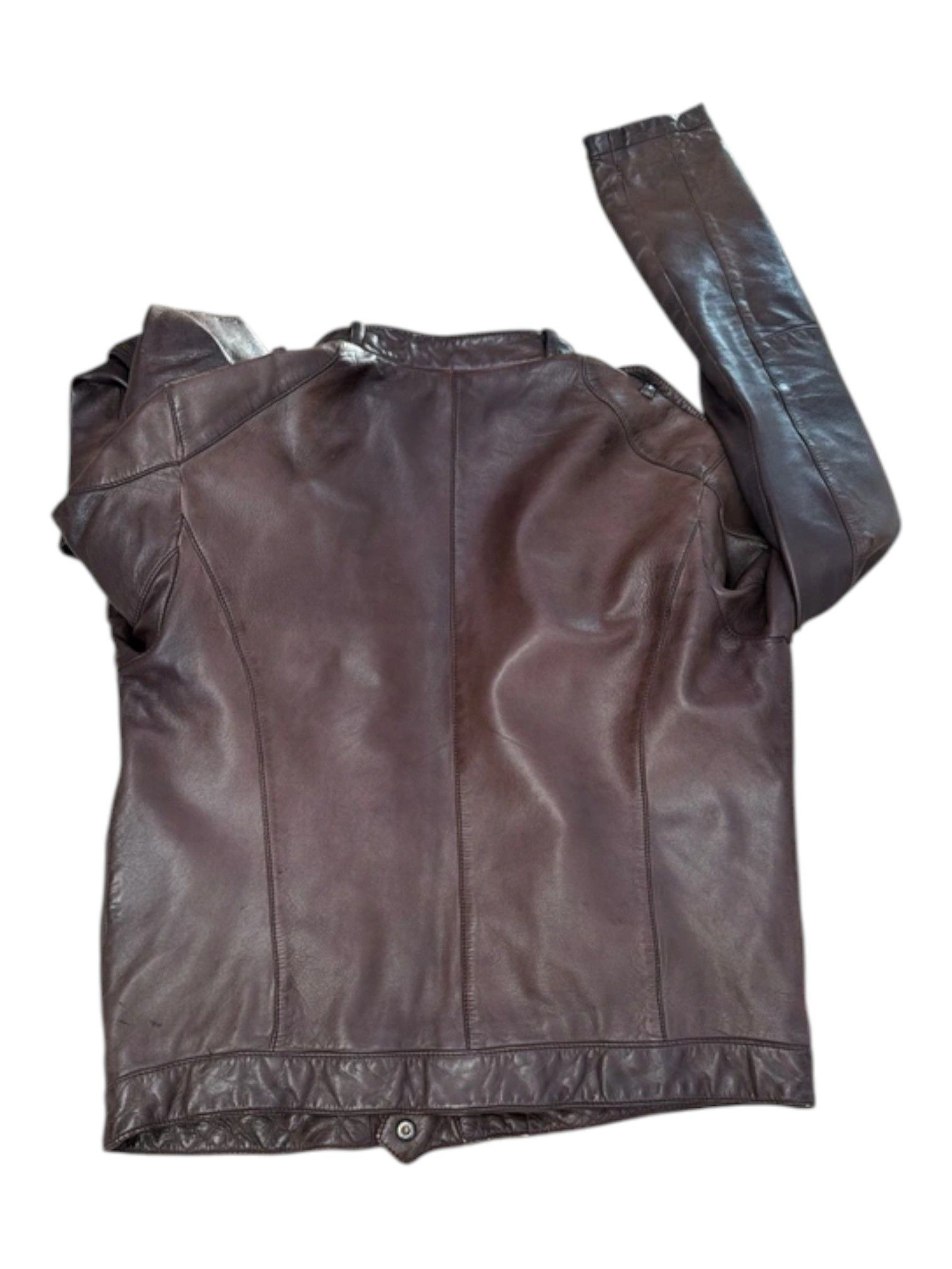 Prada Prada Brown Leather Multi-Pocket Moto Jacket c.2000s Size US M / EU 48-50 / 2 - 2 Thumbnail