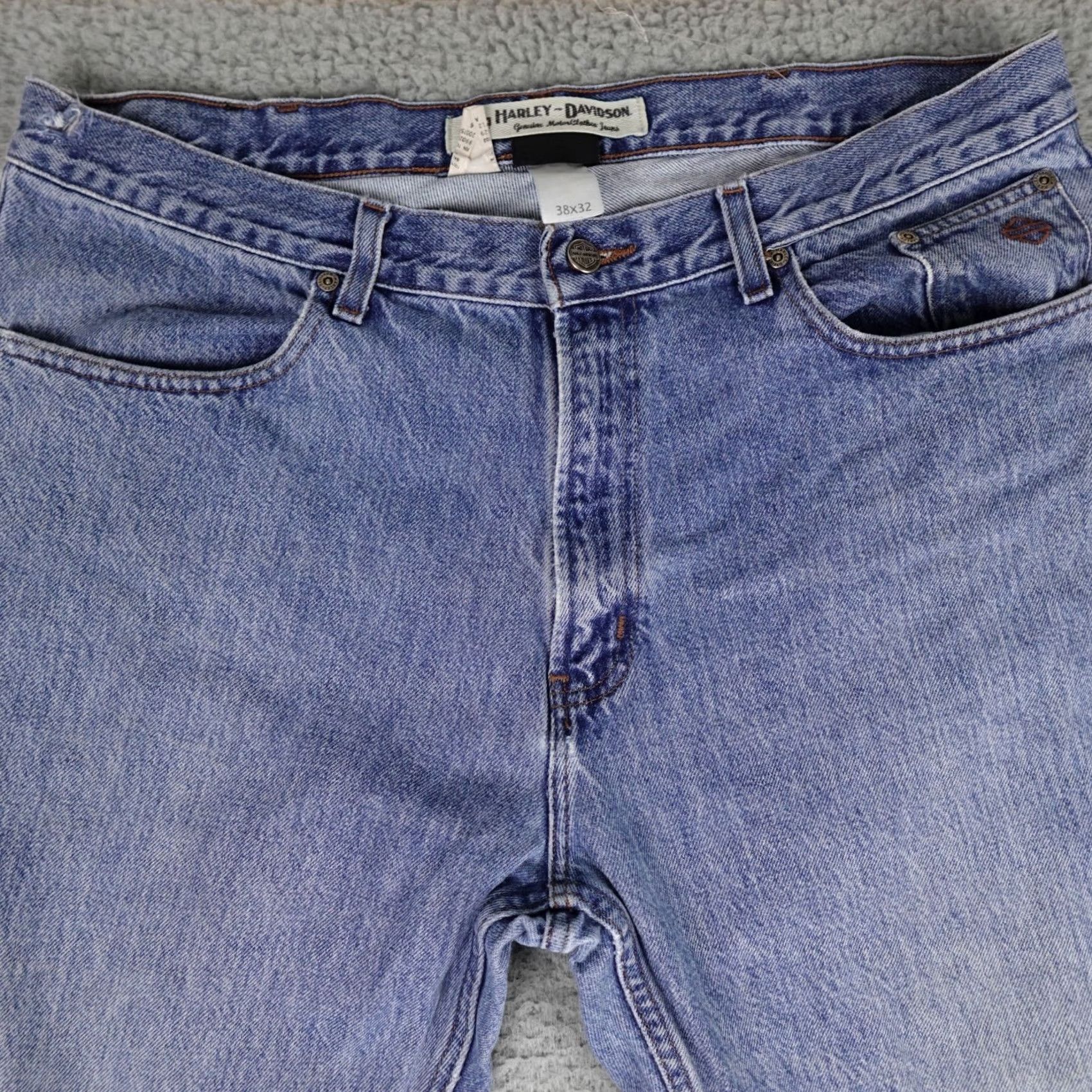 Harley Davidson Harley-Davidson Jeans Mens 38x32 Blue Denim Biker Light Wash Faded Distressed - 90s, Grunge, Retro, Rock - Pre-Owned Size US 38 / EU 54 - 7 Thumbnail