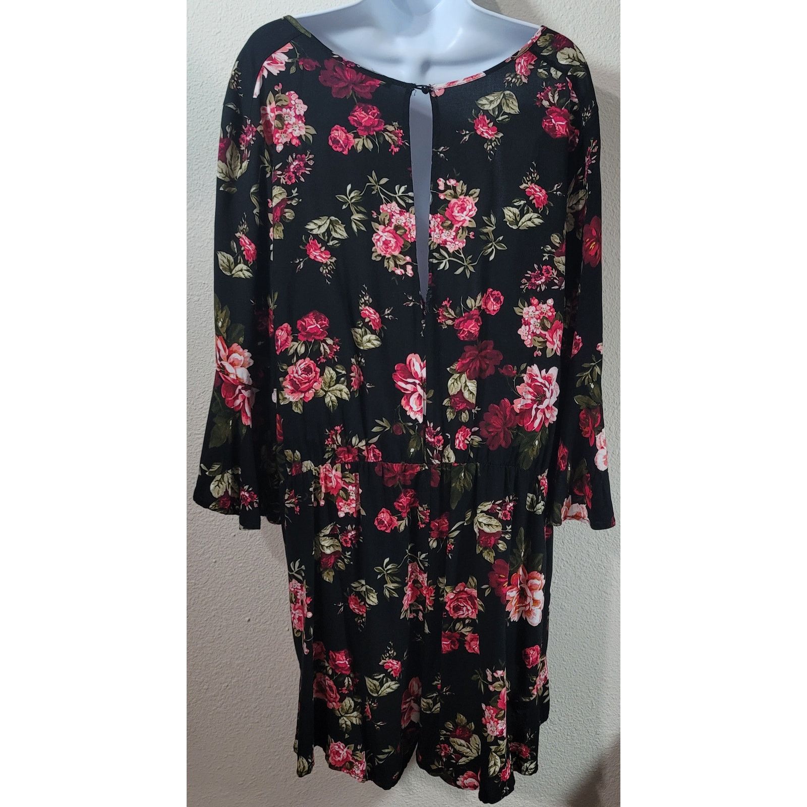 Other Ambiance Black Pink Red Flora Print Romper 3X Plus Ruffle Size 38" / US 16 / IT 52 - 3 Thumbnail