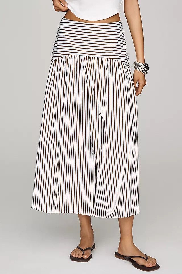 Caara Pinstripe Dropwaist Midi Skirt, Women's (Size 28)