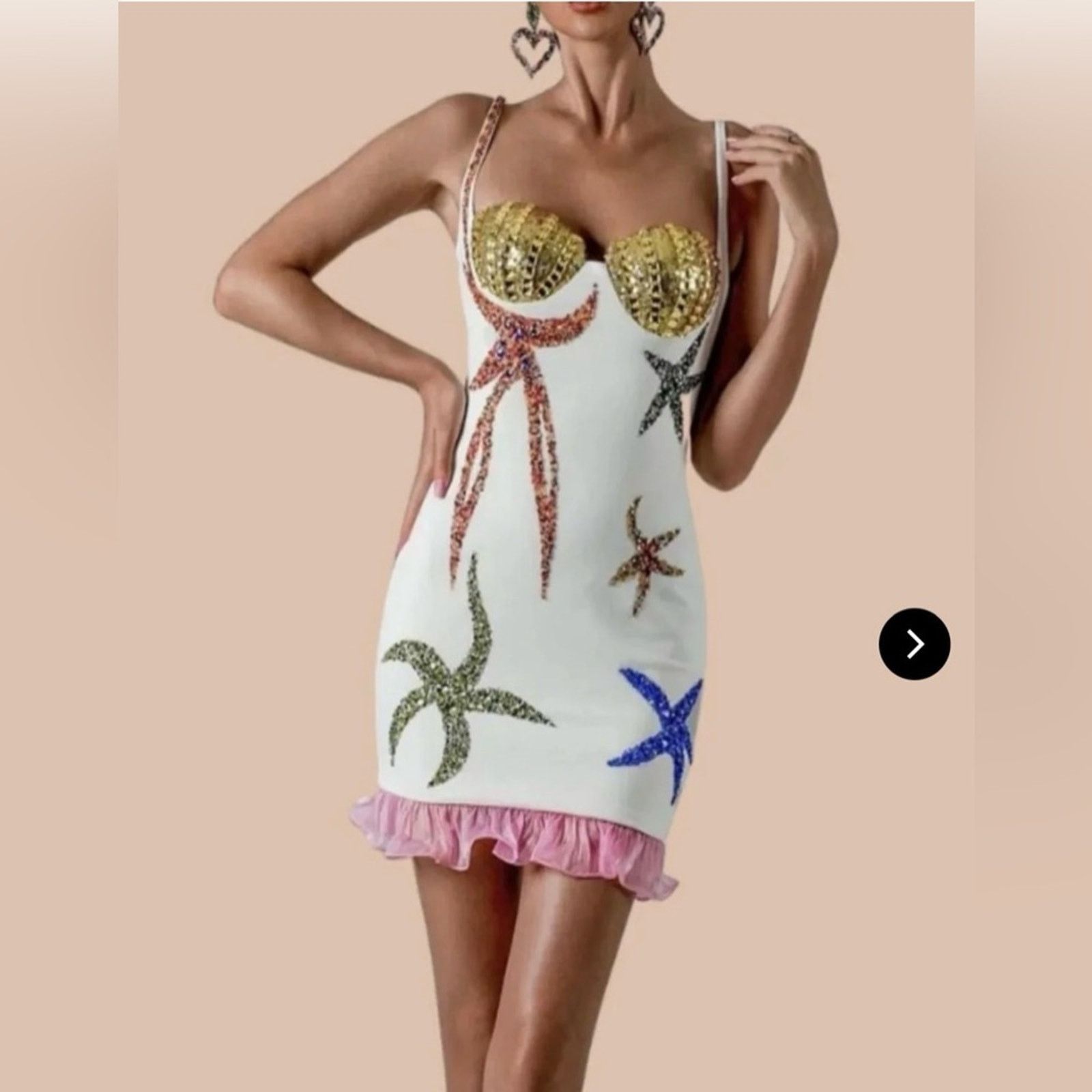 Other White Silk Mini Dress with Colorful Sequin Starfish size S Size S / US 4 / IT 40 - 1 Thumbnail